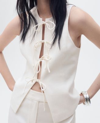 Women's Bow Linen-Blend Top