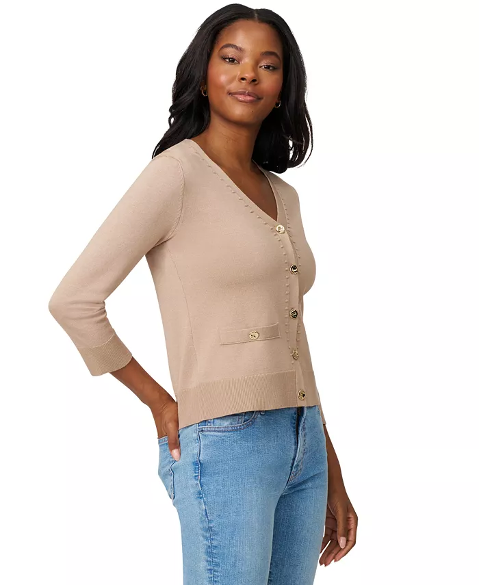Women's V-Neck 3/4-Sleeve Cardigan - thumbnail 3