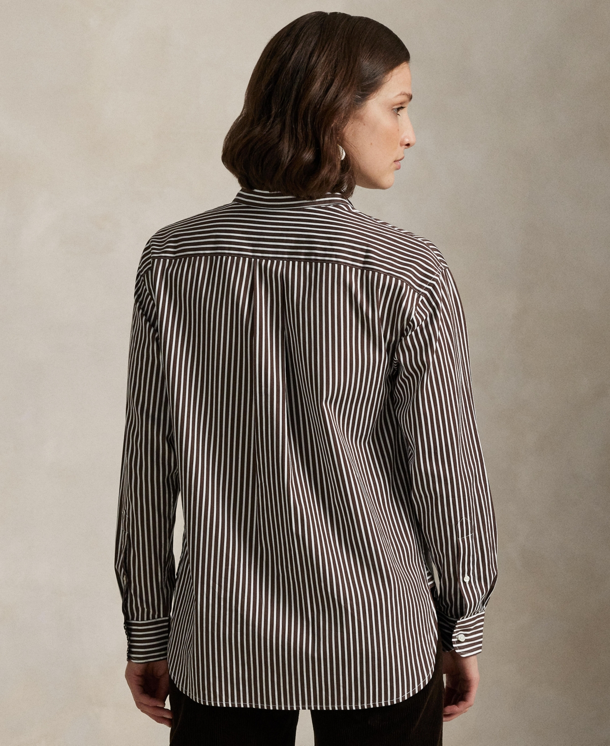 Polo Ralph Lauren Striped Cotton Poplin Blouse With Pointed Collar And Iconic Logo In Gray