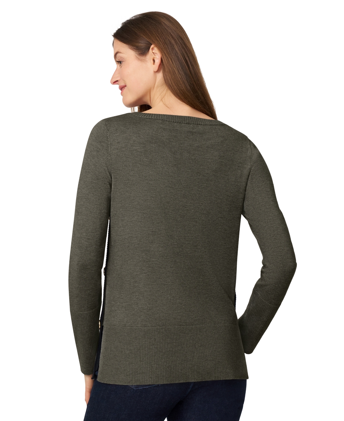 Melissa Paige Women's Contrast-trim Side-button Tunic Sweater In Gray