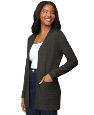 Women's Ribbed Open-Front Long Cardigan
