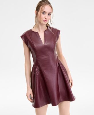 Juniors' Faux Leather Mini Dress