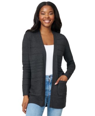 Women's Ribbed Open-Front Long Cardigan