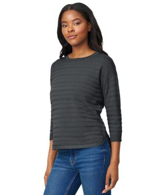 Women's Ottoman-Rib Crewneck 3/4-Sleeve Sweater