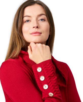 Women's Chevron-Trimmed Cowl-Neck Sweater