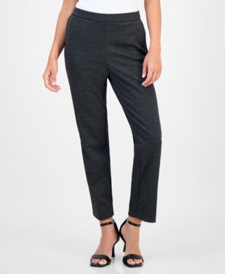 Petite Mid-Rise Pull-On Herringbone Straight-Leg Ankle Pants 