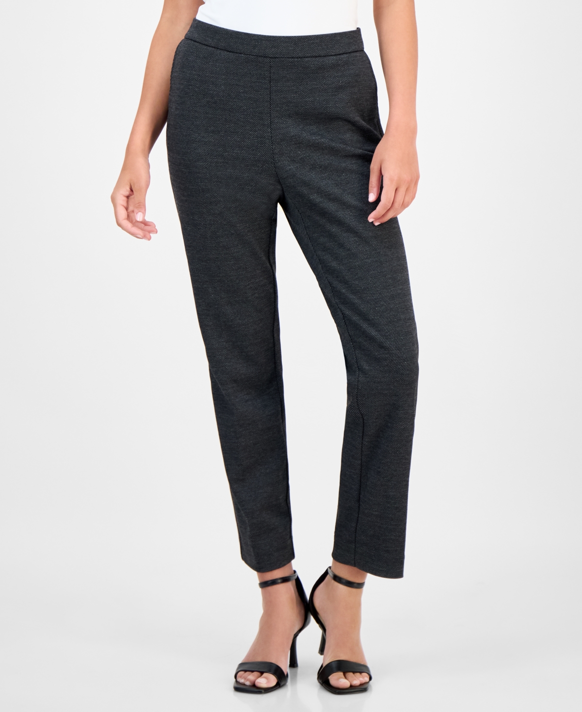 Ak Anne Klein Petite Mid-rise Pull-on Straight-leg Ankle Pants In Black