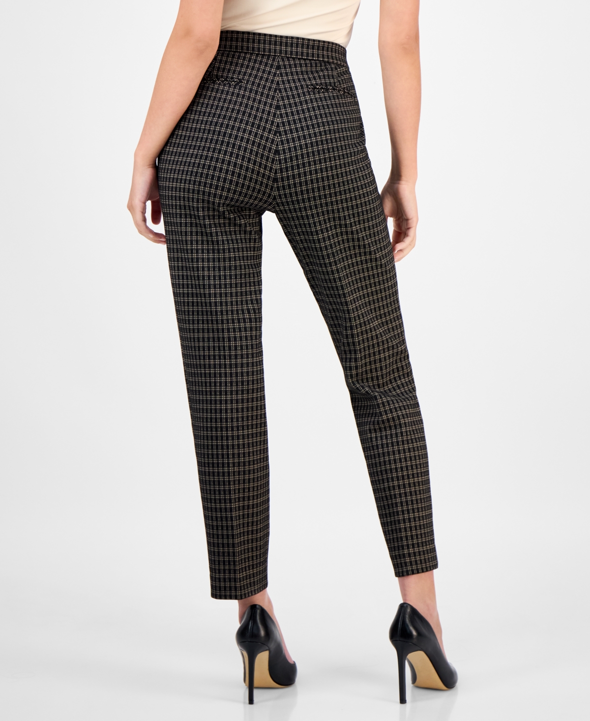 Ak Anne Klein Petite Mid-rise Straight-leg Ankle Pants In Multi