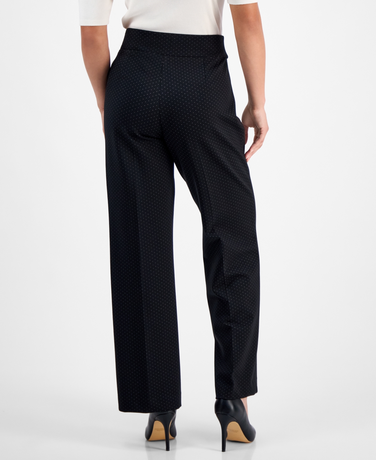 Anne Klein Petite Dot-print Pull-on Ponte Pants In Black