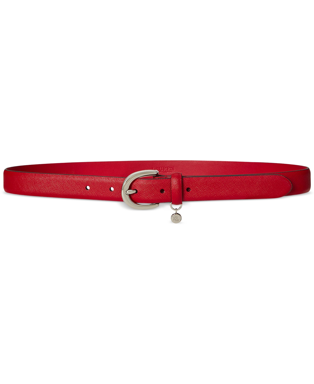 Ralph Lauren Logo Charm Crosshatch Leather Belt In Red