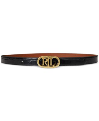 Logo Reversible Embossed Leather Skinny Belt