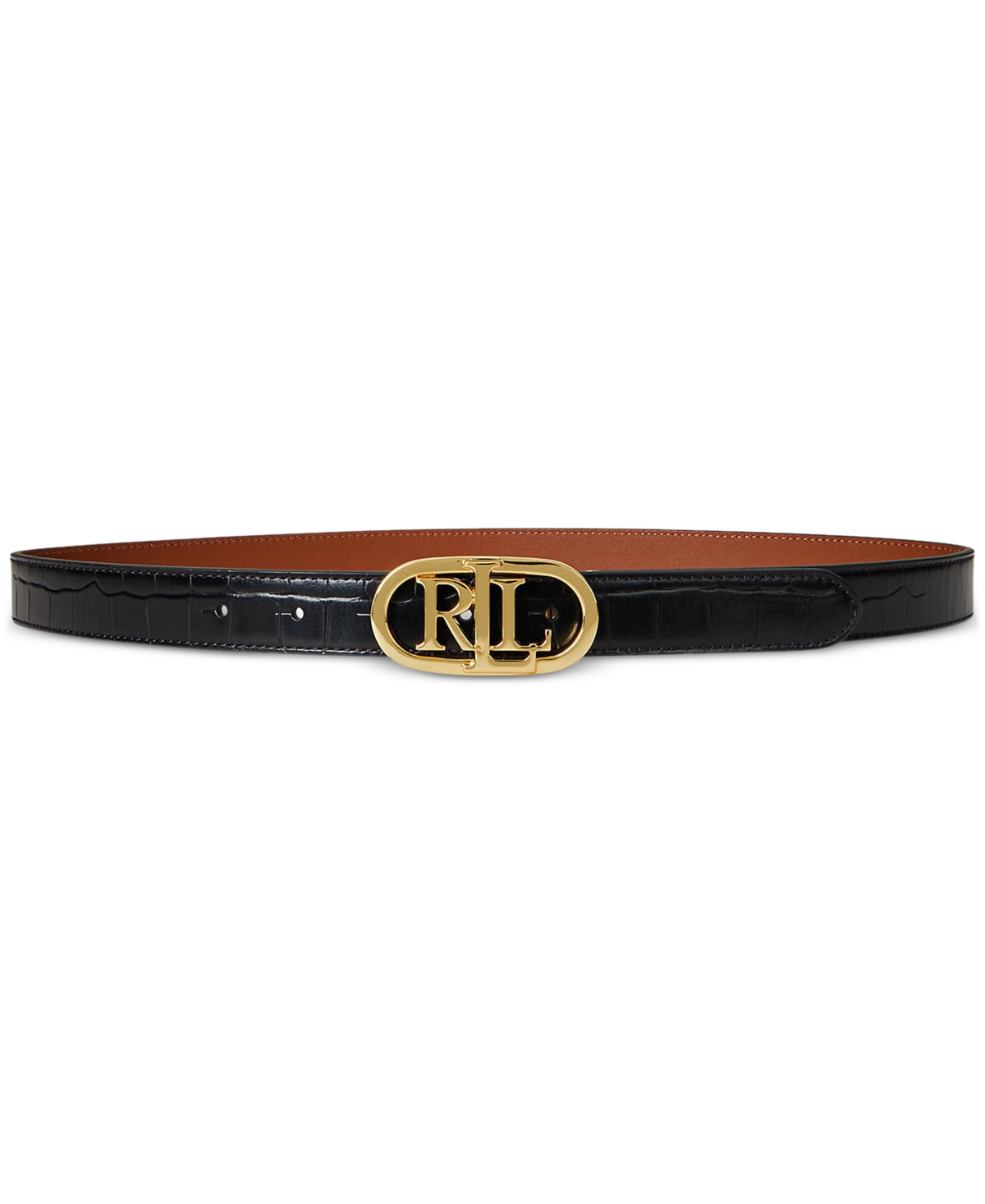 Ralph Lauren Logo Reversible Embossed Leather Skinny Belt In Brown