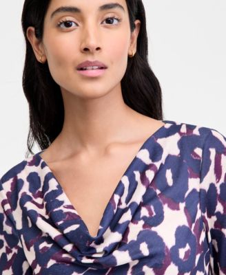 Petite Cowl-Neck Draped-Waist Top