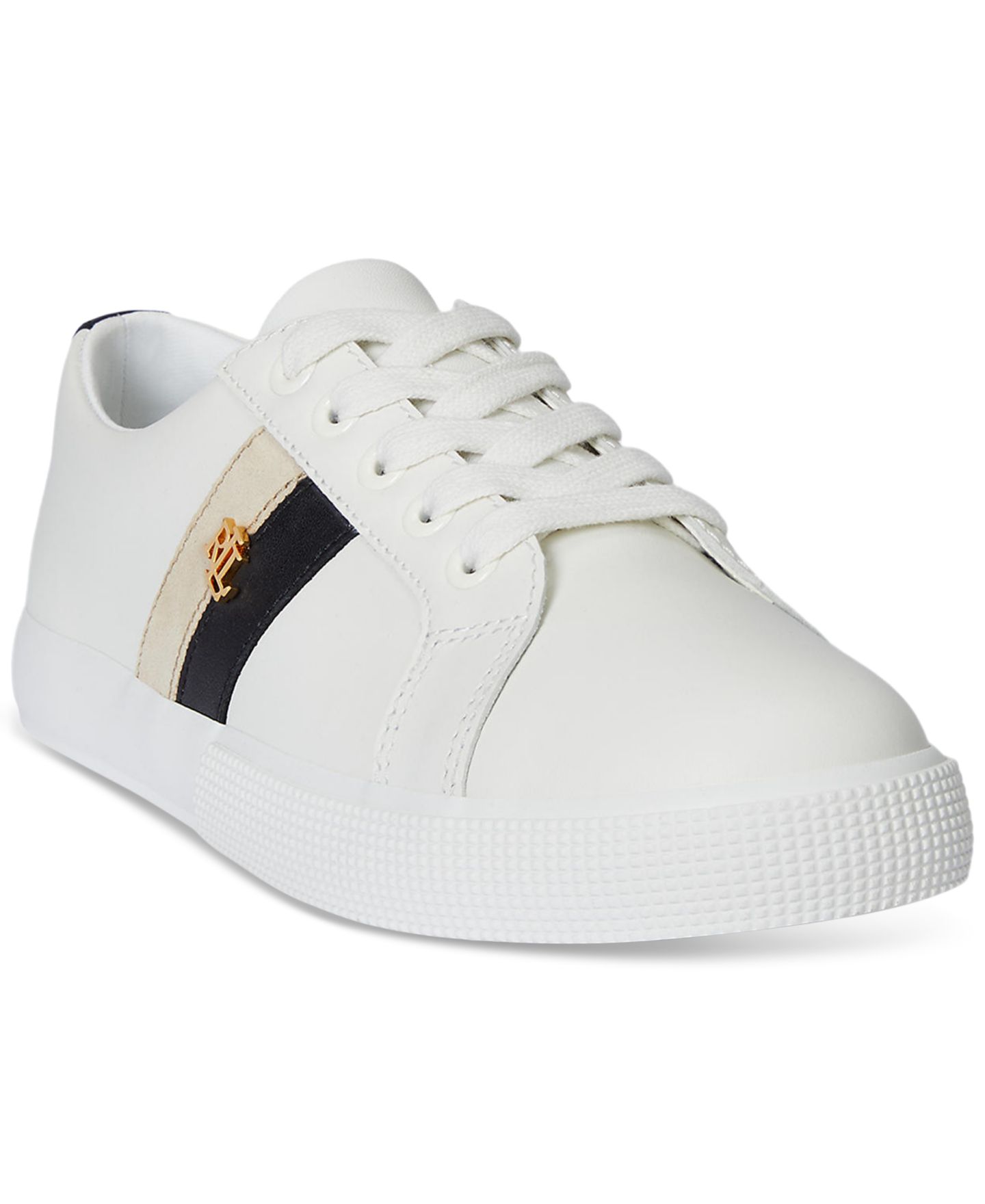 Женские кроссовки Lauren Ralph Lauren Janson II Color-Blocked Flat, цвет: Снежный белый / Чёрный — фото 1