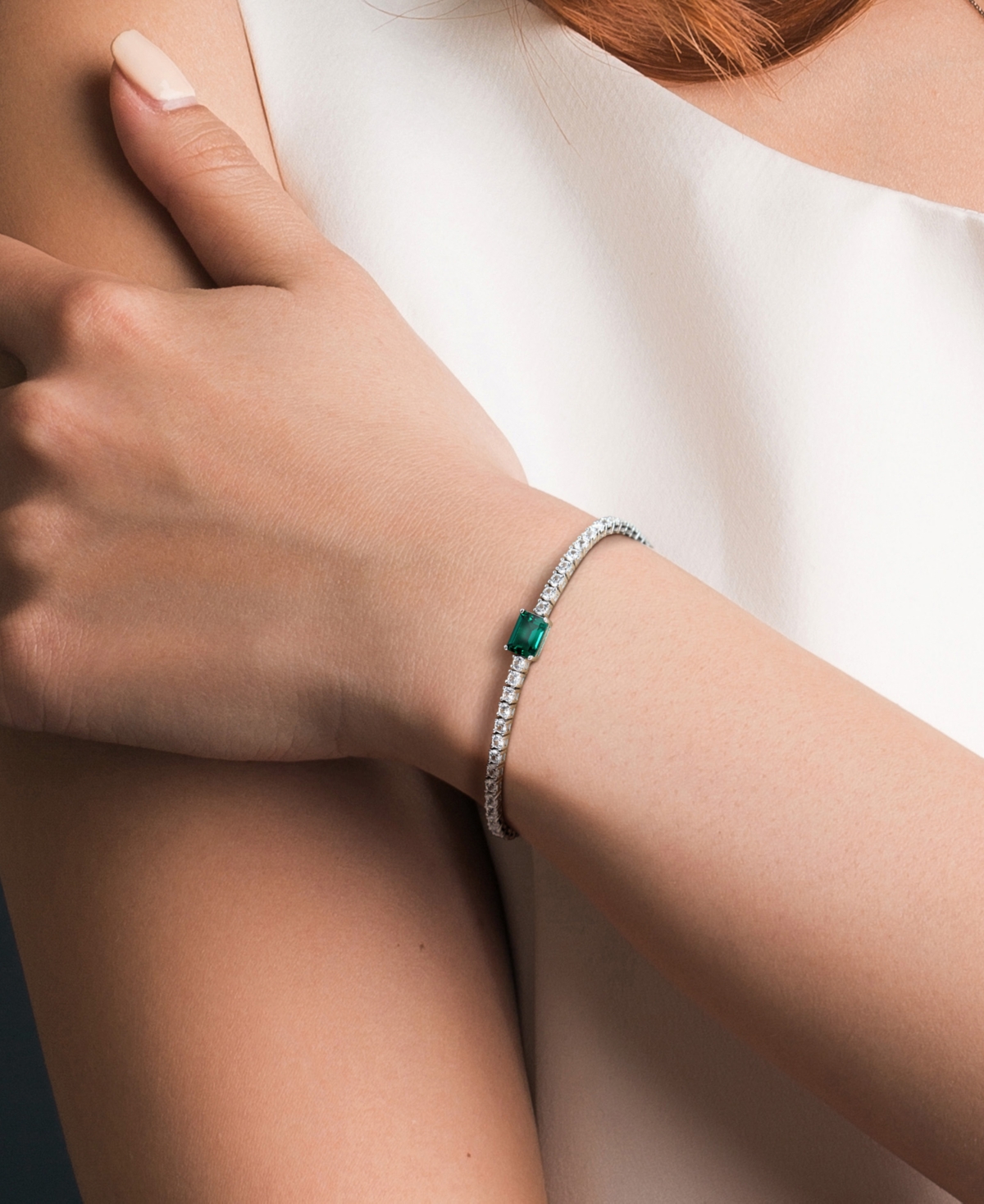 Macy's Lab-created Emerald (1-1/2 Ct. T.w.) & Lab-created White Sapphire (5-1/5 Ct. T.w.) Flex Bracelet In  In Green