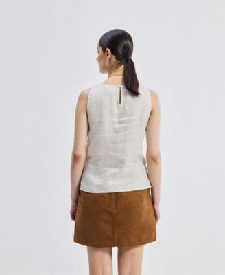 Women's Boat Neck Top in Checkered Linen