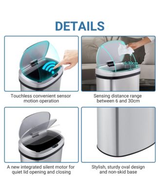 13 Gal./50 Liter Stainless Steel Oval Motion Sensor Trash Can for Kitchen