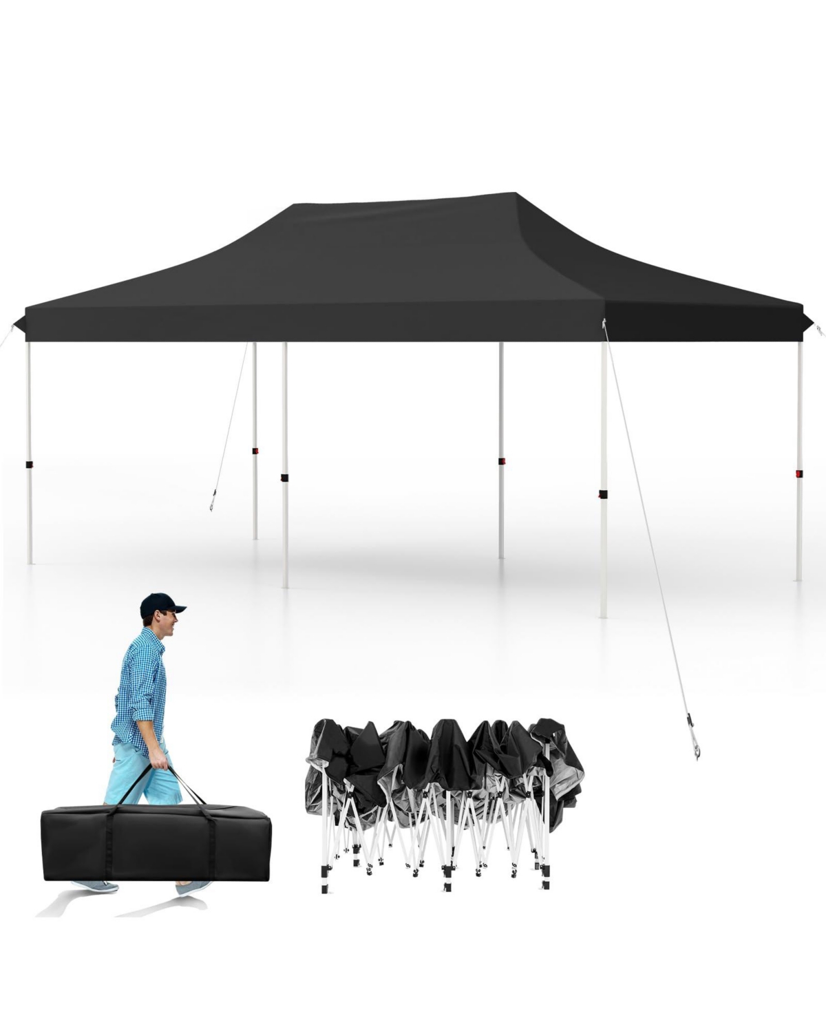 10 X 20 Ft Pop up Canopy Tent Foldable Portable Outdoor Gazebo with Carry Bag - White