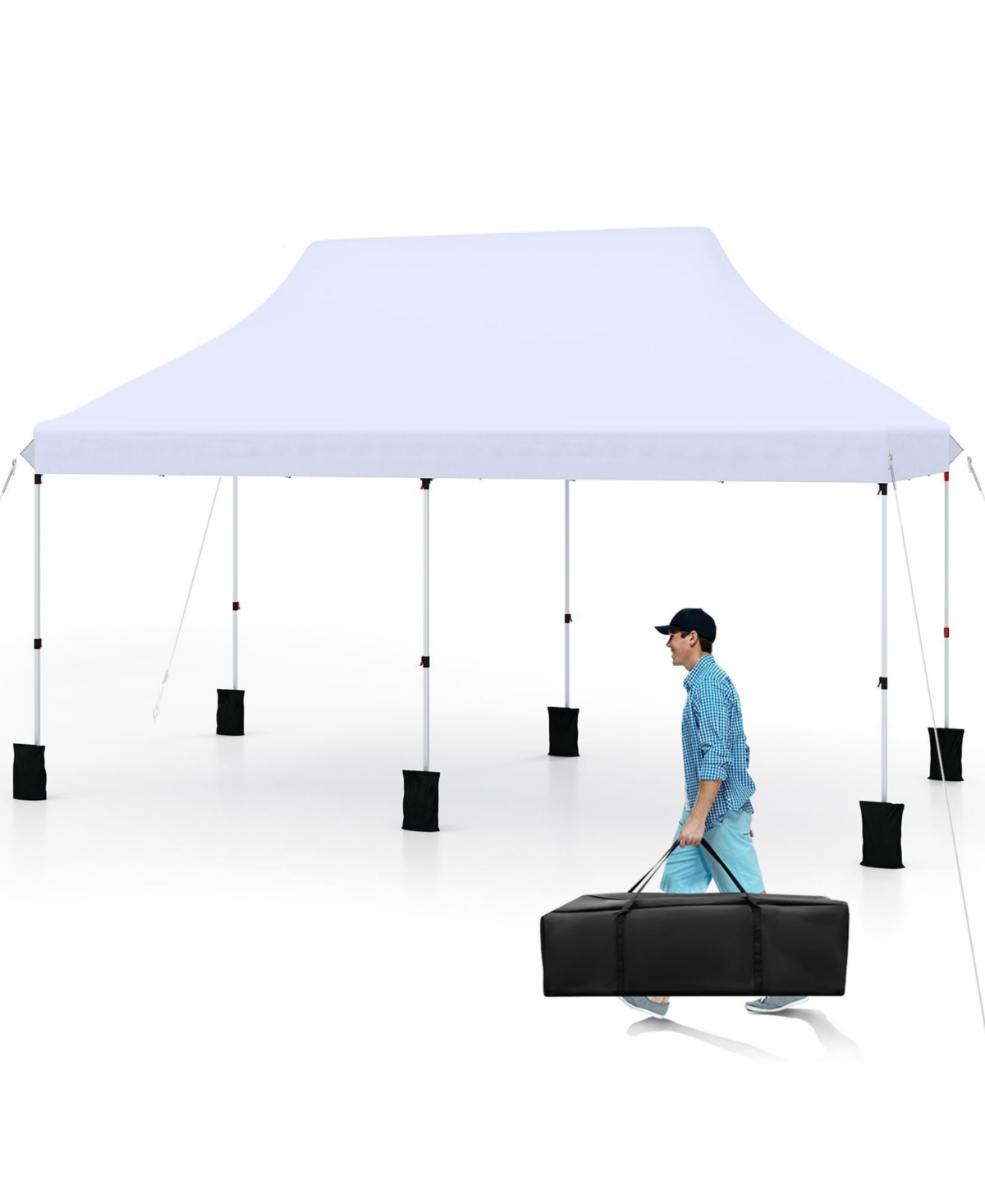 10 X 20 Ft Pop up Canopy Tent Foldable Portable Outdoor Gazebo with Carry Bag - White