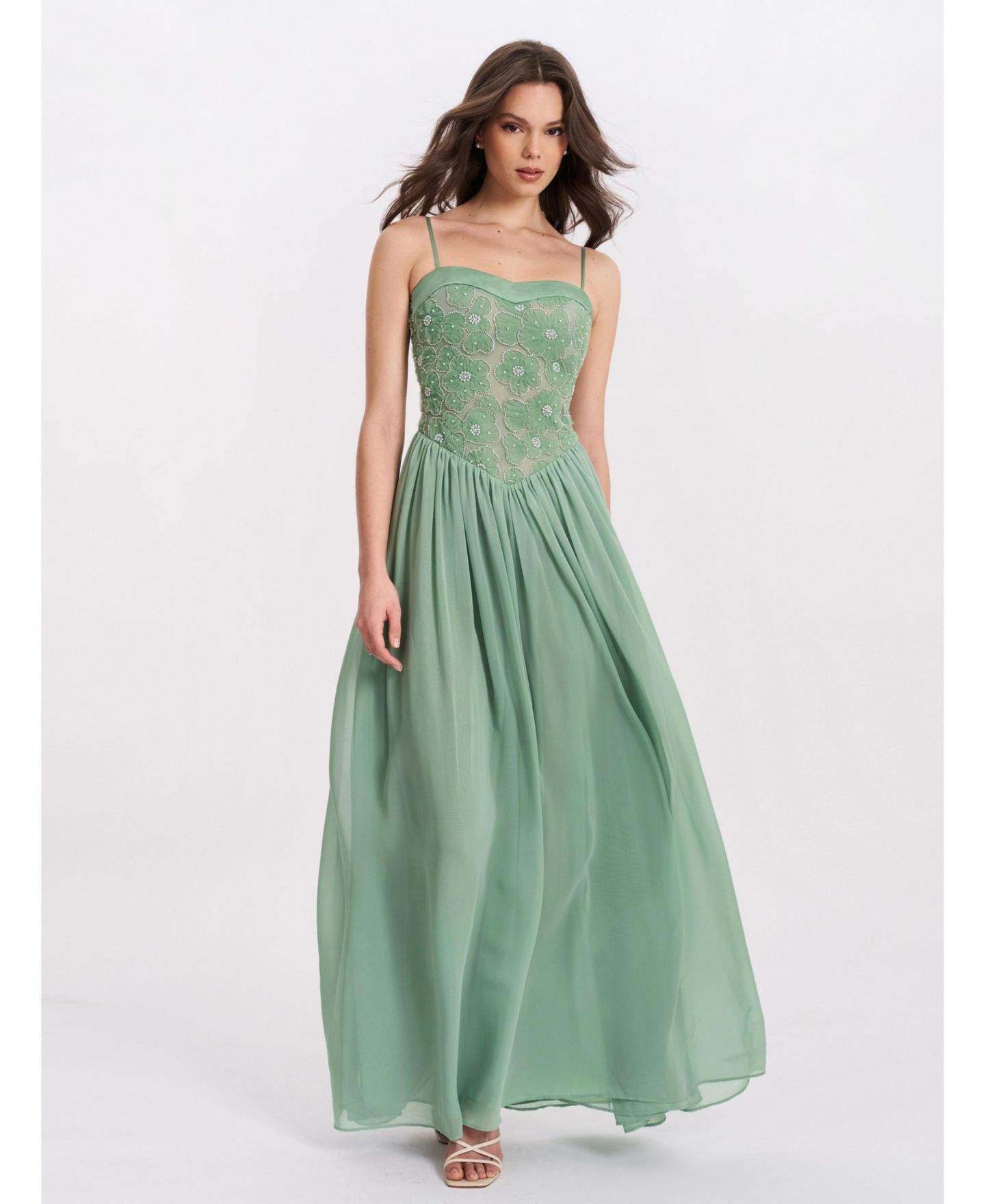 Женское платье Miss Circle Ucille Sage Green Embroidered Chiffon Maxi, цвет: Зелёный — фото 3