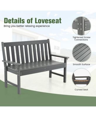 Garden Bench All-Weather HDPE 2-Person Outdoor Bench for Front Porch Backyard