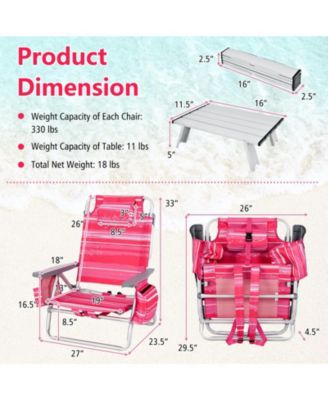 2 Packs 5-Position Outdoor Folding Backpack Beach Table Chair Reclining Chair Set