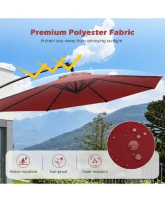 10 FT Solar Offset Hanging Umbrella Patio Cantilever Umbrella w/ 32 LED Lights