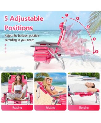 2 Packs 5-Position Outdoor Folding Backpack Beach Table Chair Reclining Chair Set