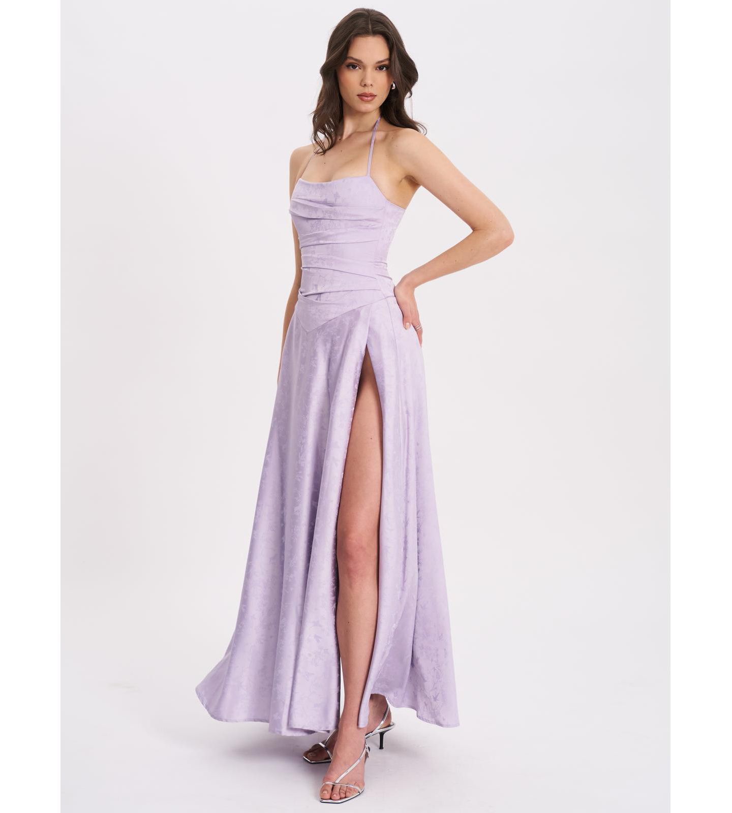 Женское платье Miss Circle Raegan Taro Purple Jacquard Rouched Maxi, цвет: Фиолетовый — фото 2