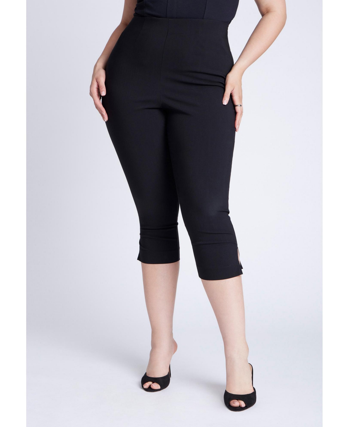 Plus Size Slim Stretch Capri - Black onyx