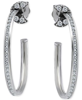 Cubic Zirconia Crescent Moon Small Hoop Earrings, 1"
