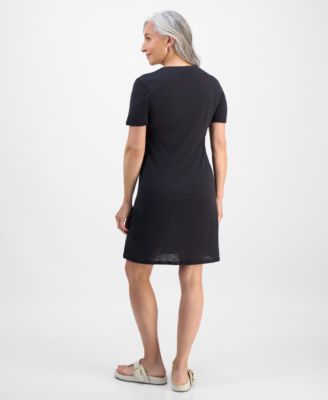 Petite Spread-Collar Short-Sleeve Dress, Exclusively at Macy's 