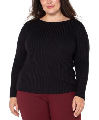 Liverpool Los Angeles - Trendy Plus Size Ribbed Boatneck Top