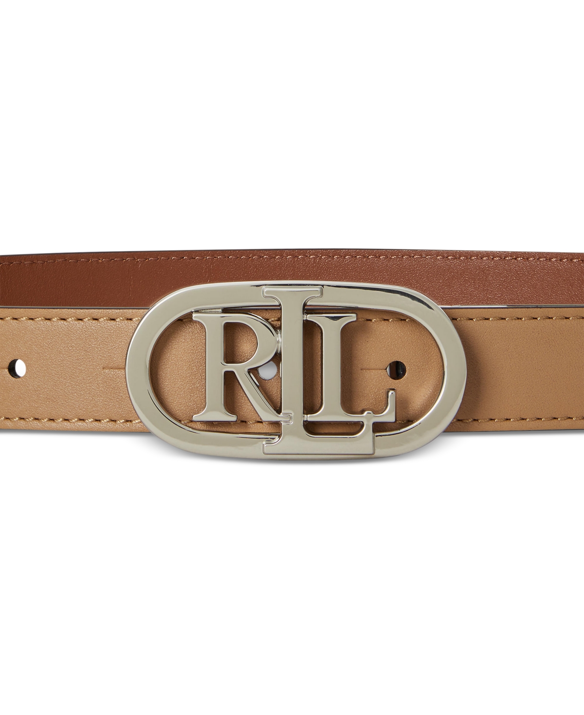 Ralph Lauren Oval-logo Reversible Leather Skinny Belt In Brown
