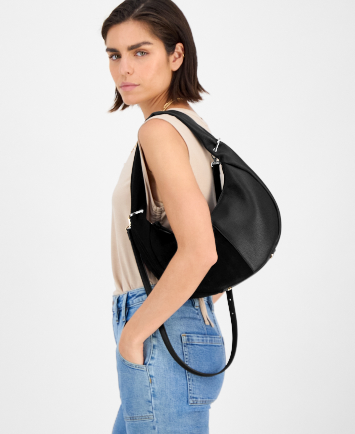 On 34th Harlowwe Small Suede Hobo Bag, Exclusively At Macy's In Black