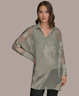 Donna Karan New York - Women's Long-Sleeve Burnout Tunic