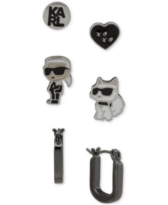 KARL LAGERFELD PARIS - 3-Pc. Mismatched Stud & Hoop Earrings Set