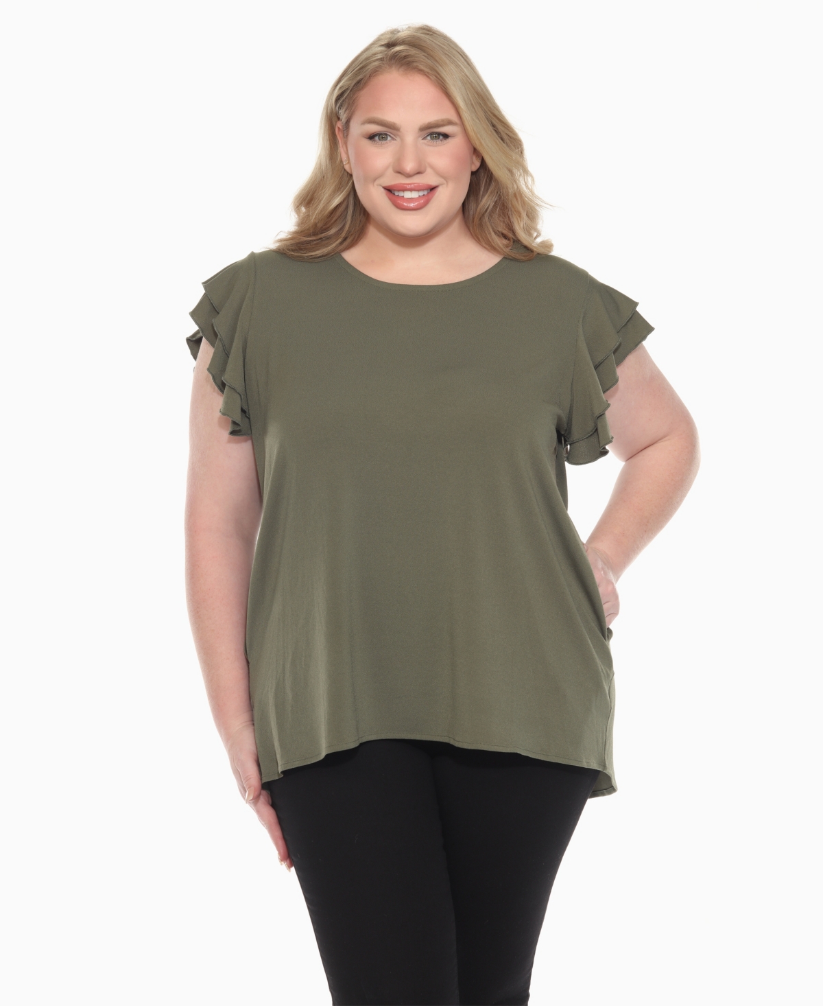 Plus Size Ruffled Sleeve Solid Top - Pink