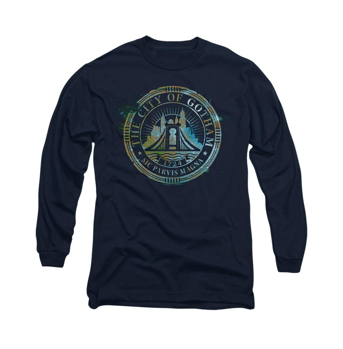 Men's The City Of Gotham Long Sleeve Adult Tee / T-Shirt - Navy
