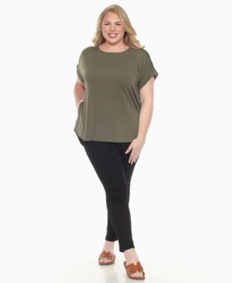 Plus Size Folded Short Sleeve Solid Top