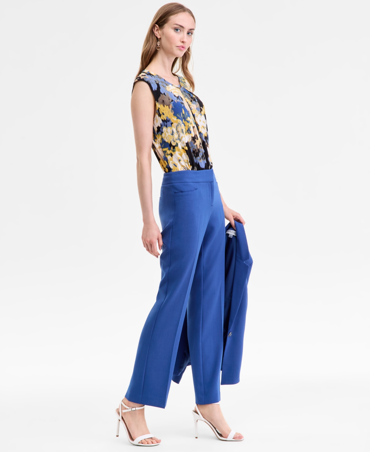 Kasper Women's Mid-rise Faux-fly Straight Pants In Blue