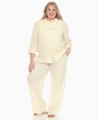 Plus Size Long Sleeve Button Down Cotton Gauze Set