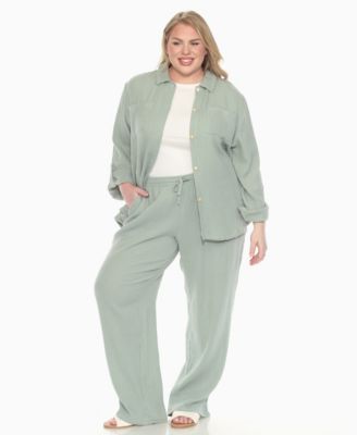 Plus Size Long Sleeve Button Down Cotton Gauze Set