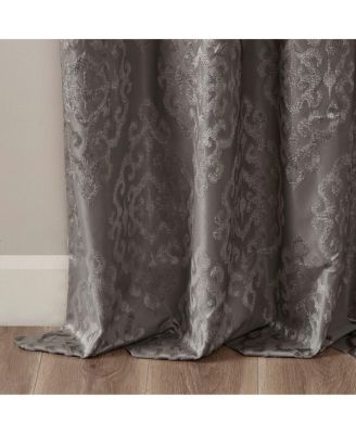 Mirage Knitted Jacquard Damask Total blackout curtains for bedroom, Silver grommet top fit up to 1.25 inches rod Single Curtain Panel for Living Room, Width 50 length 108 inches, Pitch Black Ambiance Navy 1 Window Panel