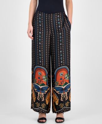 Women's Printed Pull-On Wide-Leg Pants