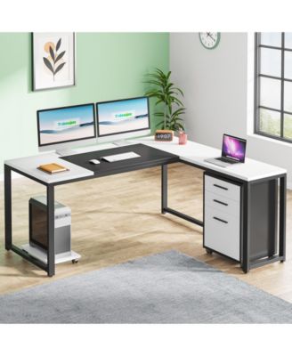 62.99" L-Shaped Computer Desk with Mobile File Cabinet, Large Executive Office Desk with 3-Drawer Vertical Filing Cabinet, Business Furniture Sets for Home Office