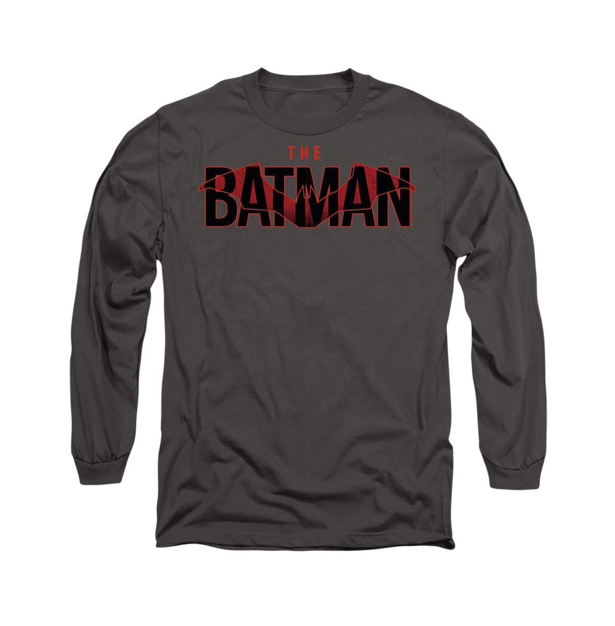 Men's The Logo With Red Bat Long Sleeve Adult Tee / T-Shirt - Charcoal