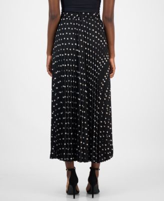 Women's Dot-Print Pleated Flared Maxi Skirt