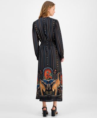 Women's Printed Smocked Midi Dress