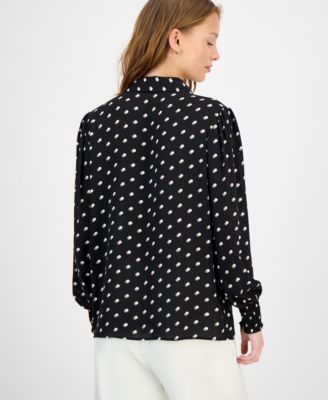 Women's Dot-Print Button-Front Blouse